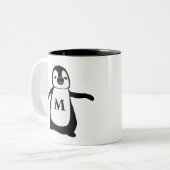 Schattige pinguïn Monogram Gepersonaliseerd Tweekleurige Koffiemok (Voorkant links)