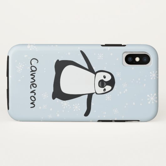 Schattige Pinguïn Naam Blauw Wit Wintersneeuw Case-Mate iPhone Case (Achterkant (horizontaal))