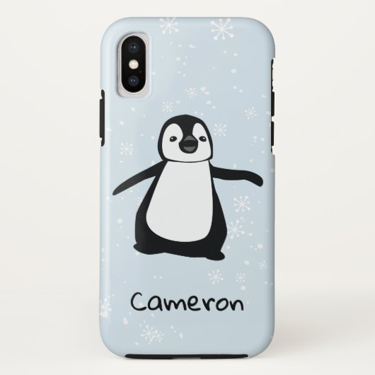 Schattige Pinguïn Naam Blauw Wit Wintersneeuw Case-Mate iPhone Case (Achterkant)