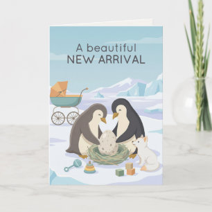 Schattige Pinguïn Nieuwe Baby Mooie Nieuwe Baby Kaart