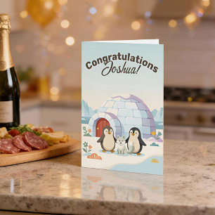 Schattige Pinguïn Nieuwe Thuis   Gepersonaliseerd  Kaart