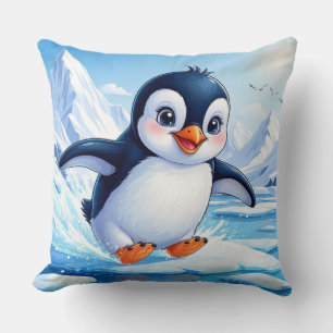 Schattige pinguïn op het ijs voor winterliefhebber kussen