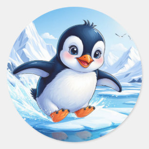 Schattige pinguïn op het ijs voor winterliefhebber ronde sticker
