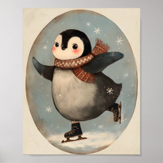 Schattige pinguïn op schaatsen | Kunst voor de kin Poster