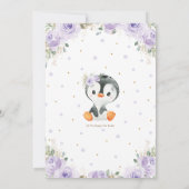 Schattige Pinguïn Paarse Bloemen Meisje 1e Verjaar Kaart (Achterkant)
