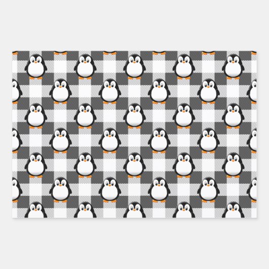 Schattige Pinguïn Plaid Pattern In Zwart Wit En Gr Inpakpapier Vel (Voorkant 3)