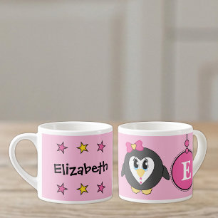 Schattige pinguïn roze geel met sterren kind's espresso kop