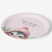 Schattige Pinguïn Roze Meisje Winter Baby shower Papieren Bordje (Gekanteld)