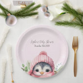 Schattige Pinguïn Roze Meisje Winter Baby shower Papieren Bordje