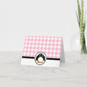 Schattige Pinguïn Roze & Witte Houndstooth Kaarten