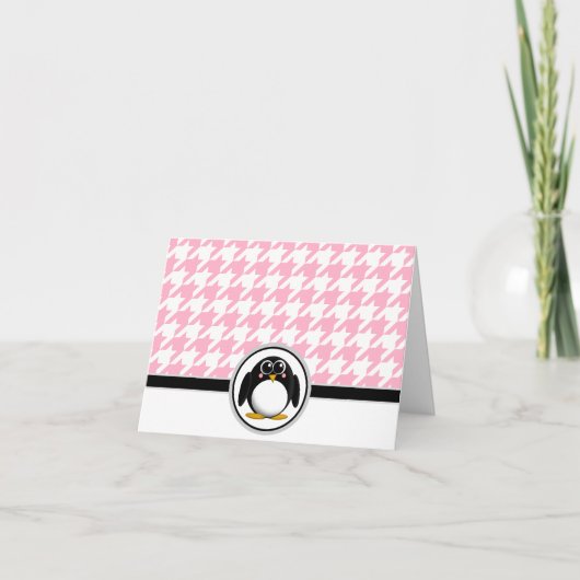 Schattige Pinguïn Roze & Witte Houndstooth Kaarten (Voorkant)