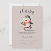 Schattige Pinguin Schaatsen Koud Buiten Meisje Bab Kaart (Voorkant)