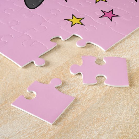 Schattige pinguin sterren en naam roze kinderen legpuzzel (Zijkant)