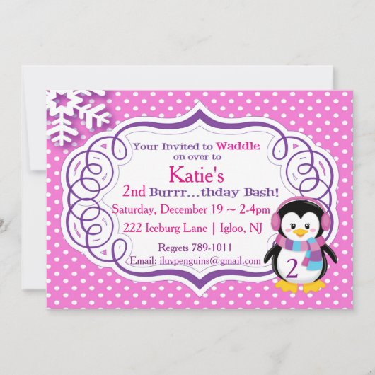 Schattige pinguïn uitnodigen kaart (Voorkant)