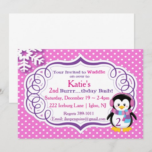 Schattige pinguïn uitnodigen kaart (Voorkant / Achterkant)