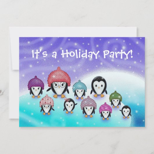 Schattige Pinguïn Vakantie Feest Uitnodigingen (Voorkant)