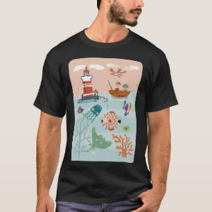 Schattige pinguïn visvangst cartoonillustratie t-shirt