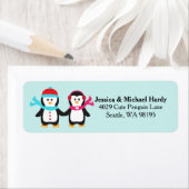 Schattige Pinguïn Vogelpaar Kerstwinter Etiket (Insitu)