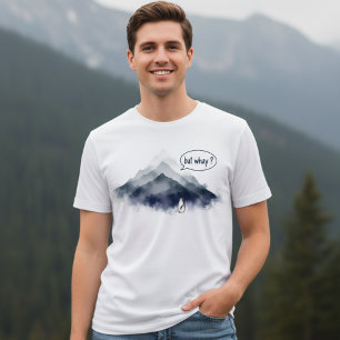 Schattige Pinguïn Waterverf Berg "Maar Waarom?" T-shirt