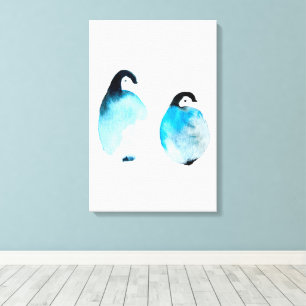 Schattige pinguïn waterverf kunst canvas afdruk