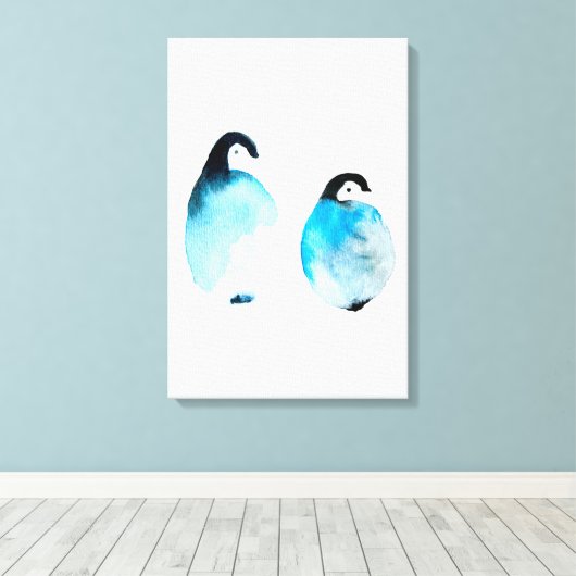 Schattige pinguïn waterverf kunst canvas afdruk (Insitu (Houten vloer))