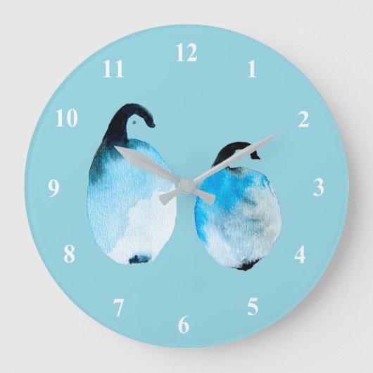 Schattige pinguïn waterverf kunst grote klok (Voorkant)