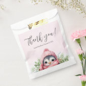 Schattige Pinguïn Winter Baby shower Roze Sneeuw Bedankzakje (Gezegeld)