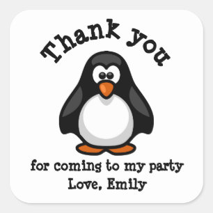 Schattige pinguïn witte verjaardagsfeestje dank je vierkante sticker