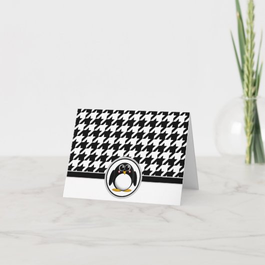 Schattige pinguïn zwart en wit Houndstooth Kaarten (Voorkant)