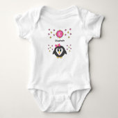 Schattige pinguïnaam sterren geel roze romper (Voorkant)