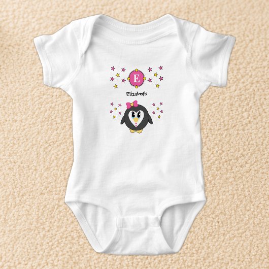 Schattige pinguïnaam sterren geel roze romper