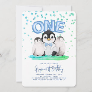 Schattige Pinguïnjongens 1e Verjaardag Kaart