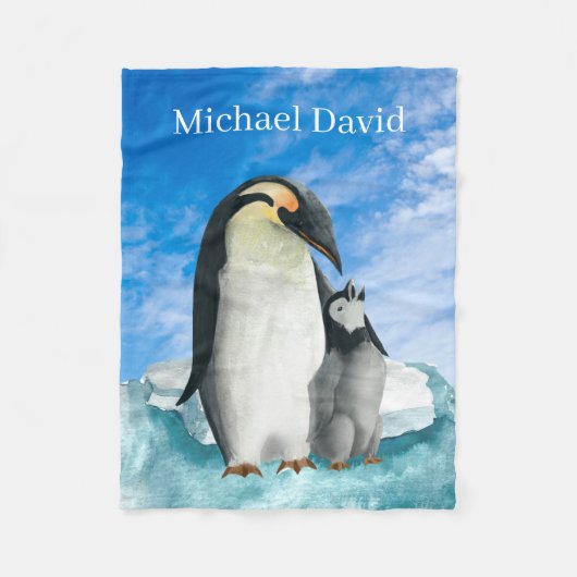 schattige pinguïnliefhebbers voegen tekst toe unis fleece deken (Voorkant)