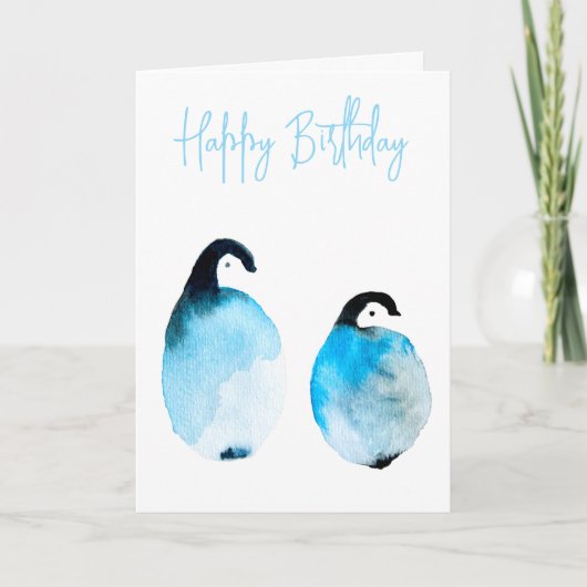 Schattige pinguïns aquarel kaart (Voorkant)