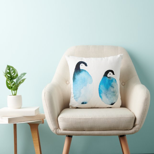 Schattige pinguïns aquarel kussen (Stoel)
