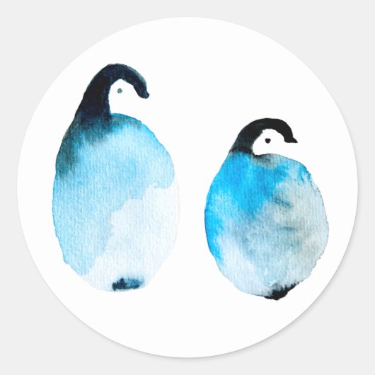 Schattige pinguïns aquarel ronde sticker (Voorkant)