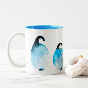 Schattige pinguïns aquarel tweekleurige koffiemok