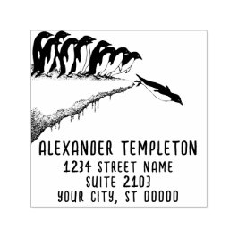 Schattige Pinguïns Cliff Diving Naam Retouradres Zelfinktende Stempel