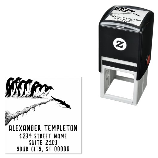 Schattige Pinguïns Cliff Duiken Naam Retouradres Zelfinktende Stempel (In situ)