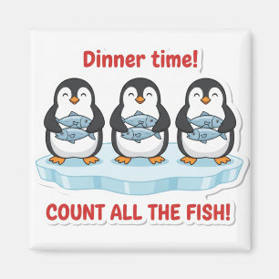 Schattige Pinguïns Eet Tijd Tellen Vissen Wiskunde Magneet