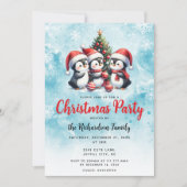 Schattige Pinguïns Festive Blauwe en Rode Kerstfee Kaart (Voorkant)