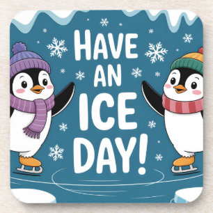 Schattige Pinguïns IJsdansen Cartoon, Heb een Ijsd Bier Onderzetter