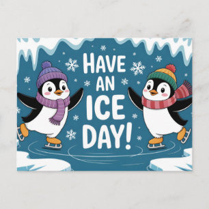 Schattige Pinguïns IJsdansen Cartoon, Heb een Ijsd Feestdagenkaart