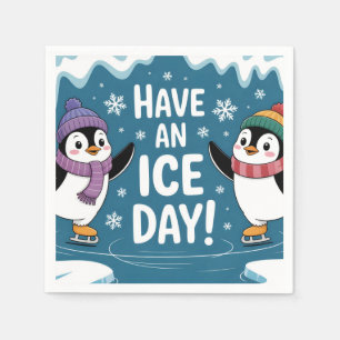 Schattige Pinguïns IJsdansen Cartoon, Heb een Ijsd Servet