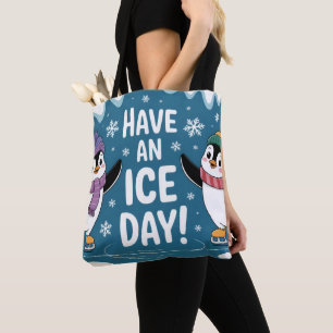 Schattige Pinguïns IJsschaatsen Cartoon, Heb een I Tote Bag