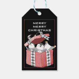 Schattige Pinguïns In Rood Kerstdag Cadeau Doos Cadeaulabel