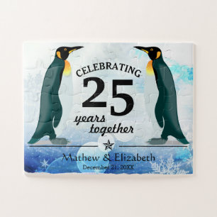 Schattige Pinguïns in Sneeuw 25e Huwelijksverjaa Legpuzzel