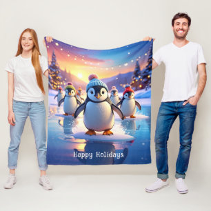 Schattige Pinguïns in Wintermutsen Fleece Deken