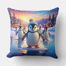 Schattige Pinguïns in Wintermutsen op Bevroren Ijs Kussen