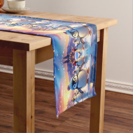Schattige Pinguïns in Wintermutsen Tafel Runner Medium Tafelloper